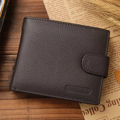 Genuine Leather Men’s Wallet – Premium Real Cowhide Short Black Wallet, Stylish Portefeuille Homme Purse