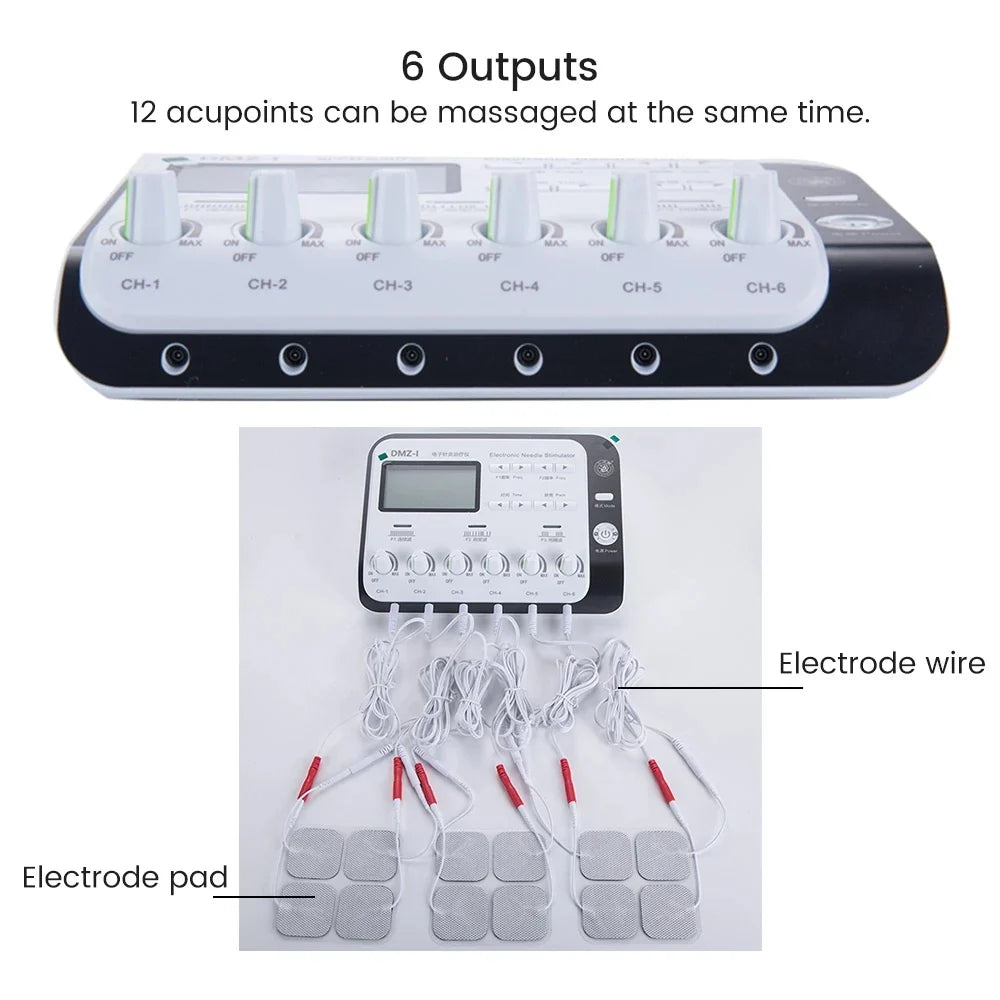 6-Output Channel TENS Muscle Electrostimulator - Physiotherapy Body Massager, Electroacupuncture Needle Patch Machine