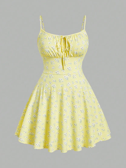 Women’s Floral Sleeveless Camisole Dress – Thin Strap Elegant Summer Fashion Sundress