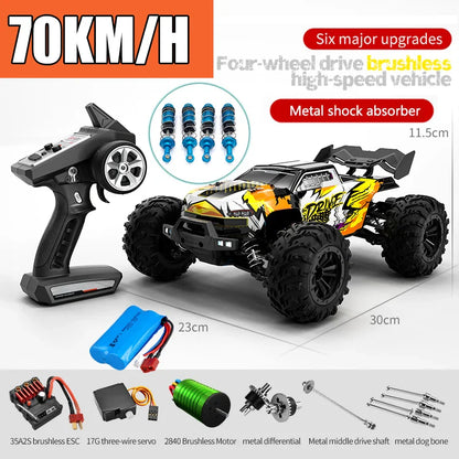RC Off-Road 4x4 Brushless Car – 70KM/H High-Speed 1/16 4WD Monster Truck with LED Lights for Kids