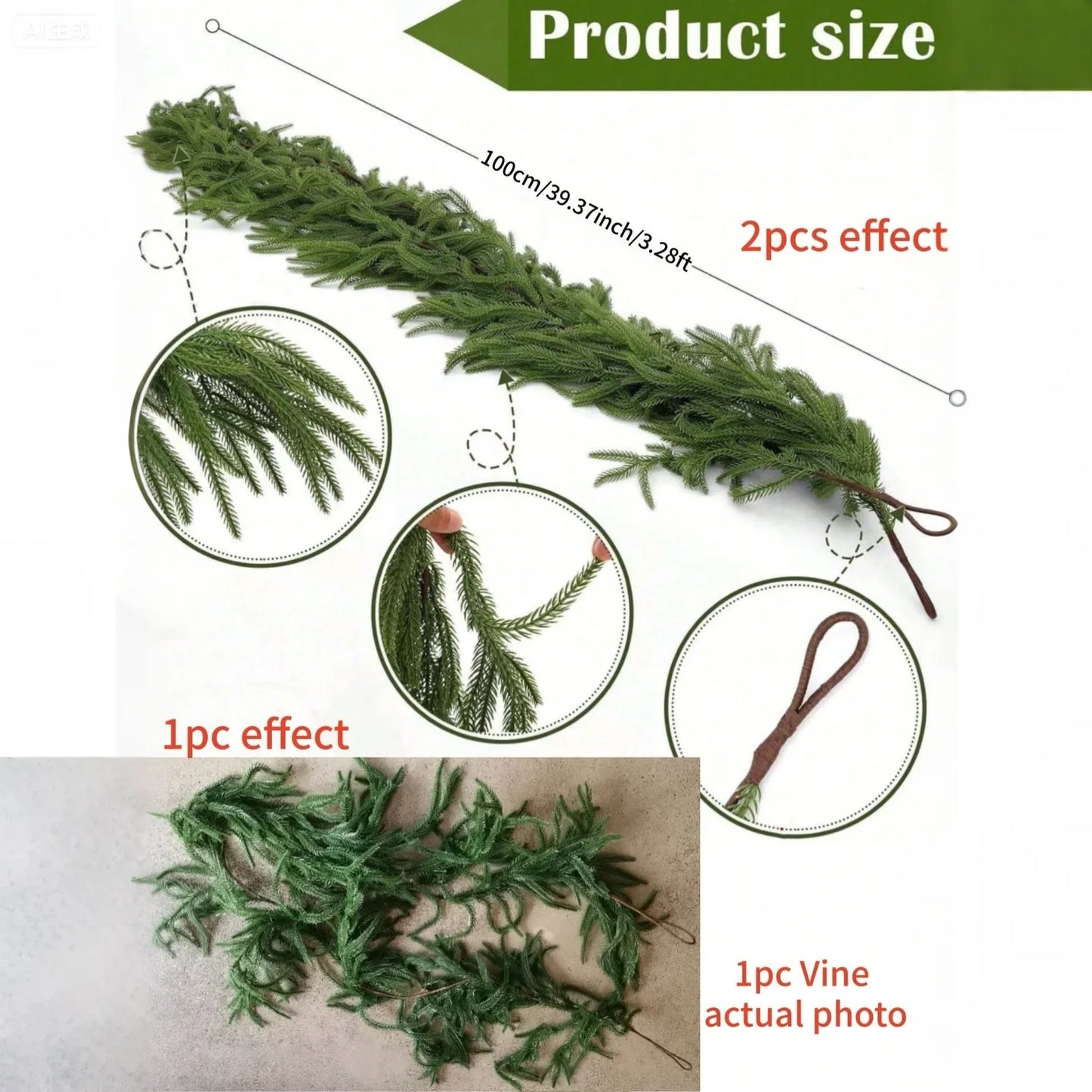 Artificial Norfolk Pine Christmas Wreath – Fake Green Garland for Front Door, Walls, Porches, Home & Xmas Decoration