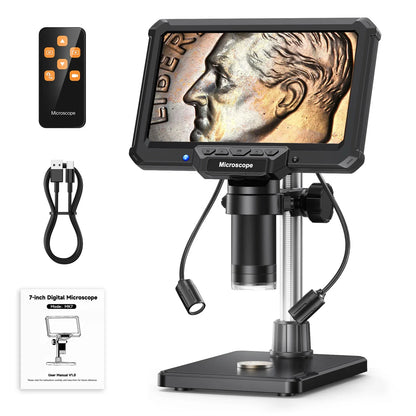 7 Inch Digital Microscope 1200X – 16MP HD Inspection Camera for PCB Repair, Coin Collecting & Soldering with LED Lights & PC View Support