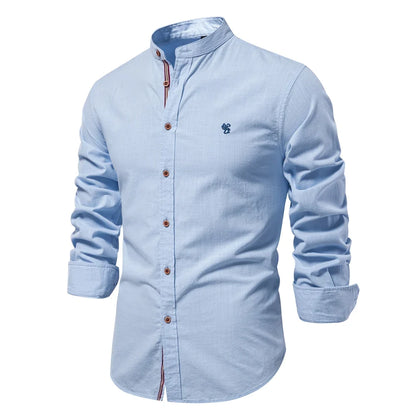 AIOPESON Men's 100% Cotton Shirt - Solid Color Long Sleeve Casual Shirt for Spring