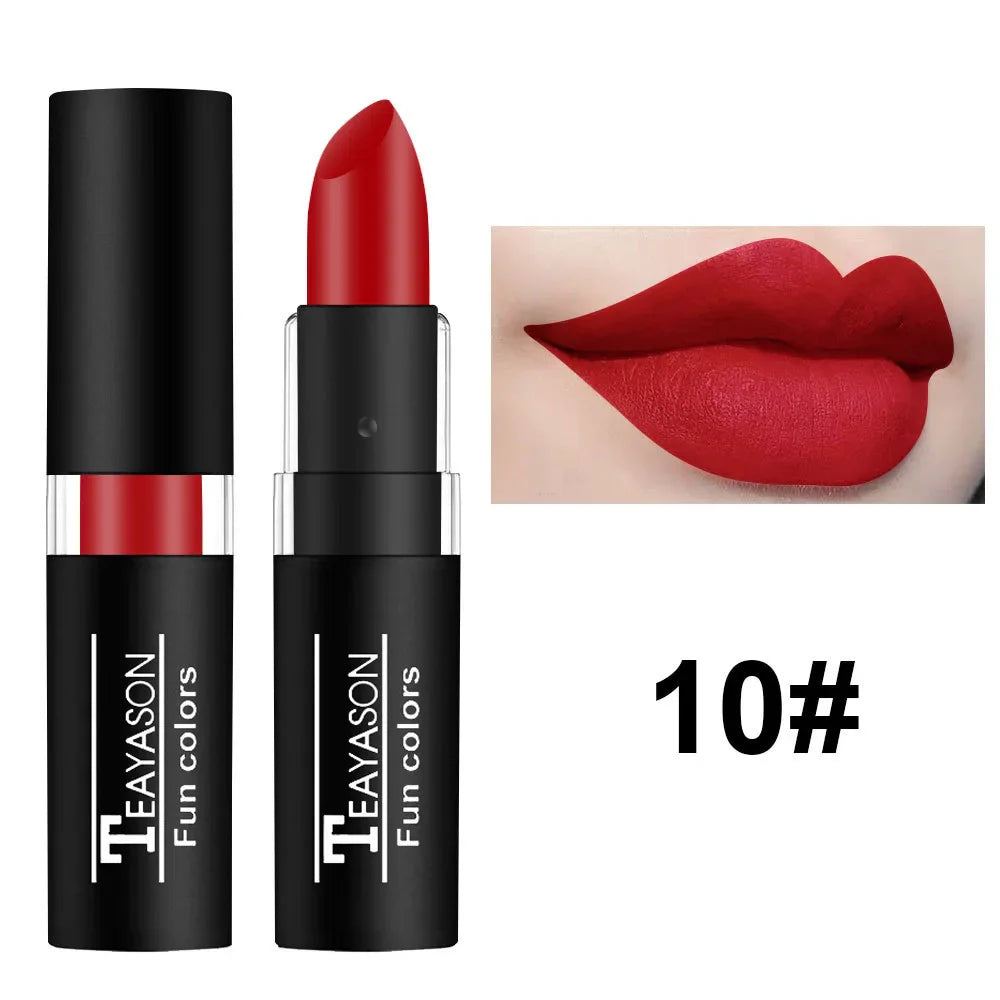 12 Color Waterproof Lipstick – Long-Lasting Matte Lip Gloss in Black, Blue, Purple, Green & Red