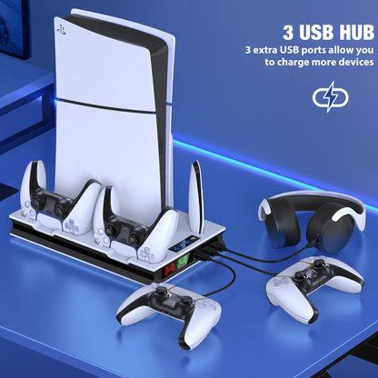 DinoFire PS5 Slim Cooling & Charging Stand – Vertical Fast Controller Charging Station for Disc & Digital PlayStation 5 Console