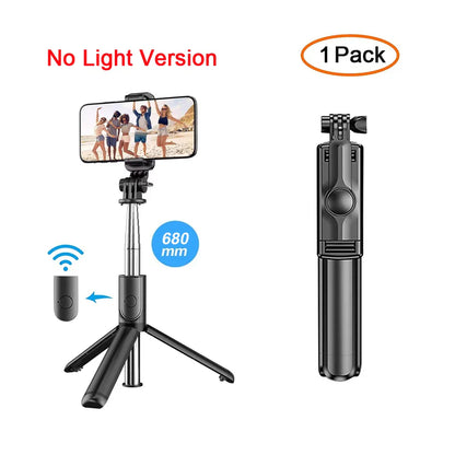 Wireless Bluetooth Selfie Stick Tripod – Foldable & Portable with Fill Light and Remote for iPhone & Android Phones