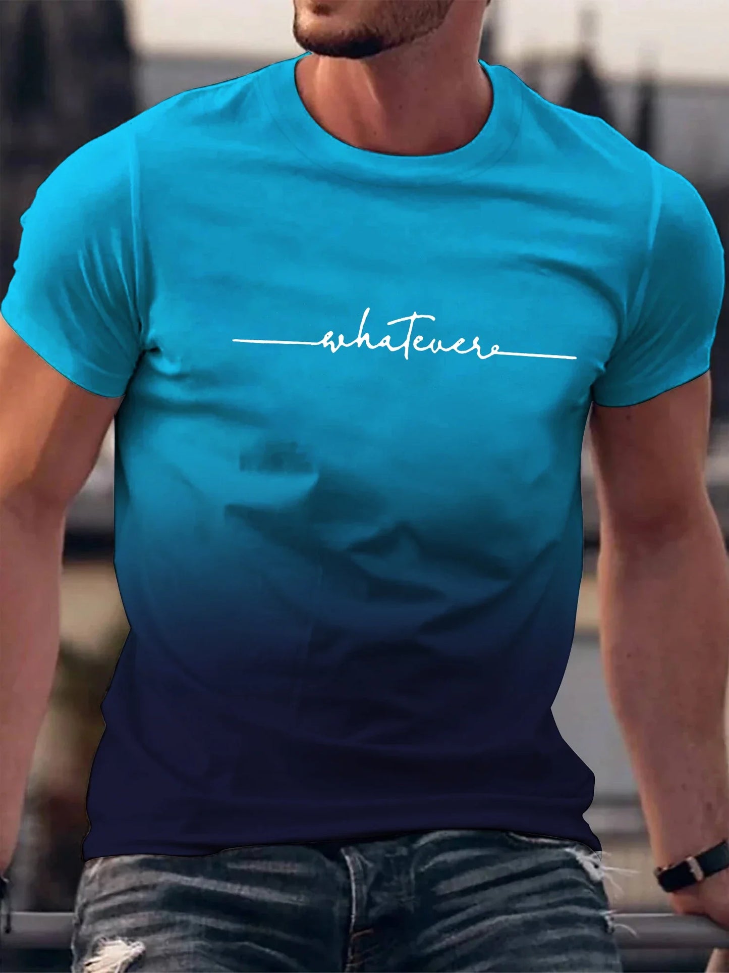 Summer Outing Gradient Print Crew Neck T-Shirt for Men – Trendy Casual Short Sleeve Tee, Ropa de Hombre