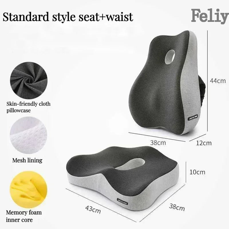 Memory Foam Office Chair & Car Seat Cushion – Orthopedic Lumbar Support Pillow with Coccyx Relief & Massage Back Pad