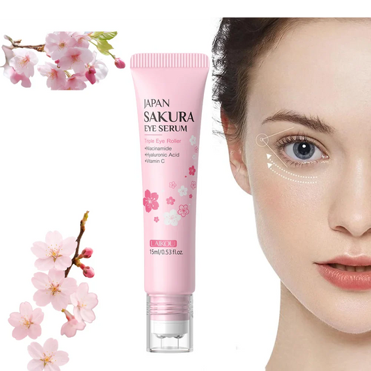 LAIKOU Sakura Eye Serum Roller — Hyaluronic Acid Moisturizing Cream for Eye Bags & Dark Circles, 15ml