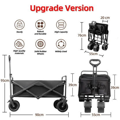 500lbs Heavy Duty Folding Tank Wheels Cart — Large Capacity Outdoor Wagon for Beach, Sand, Trolley & Camping