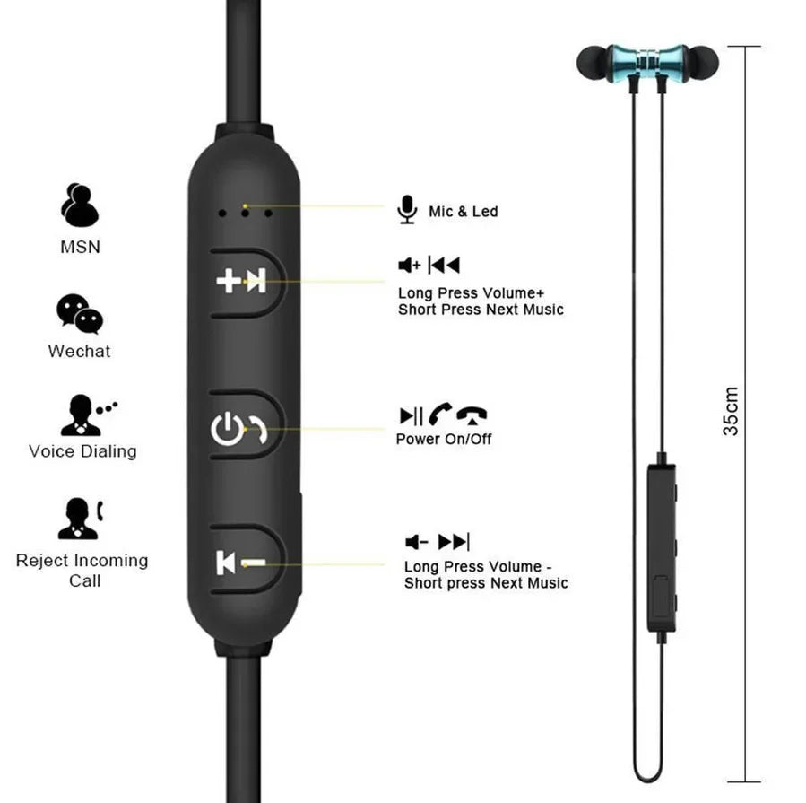 XT11 Wireless Sports Earphones – In-Ear Waterproof Neckband Bluetooth Headset with Mic