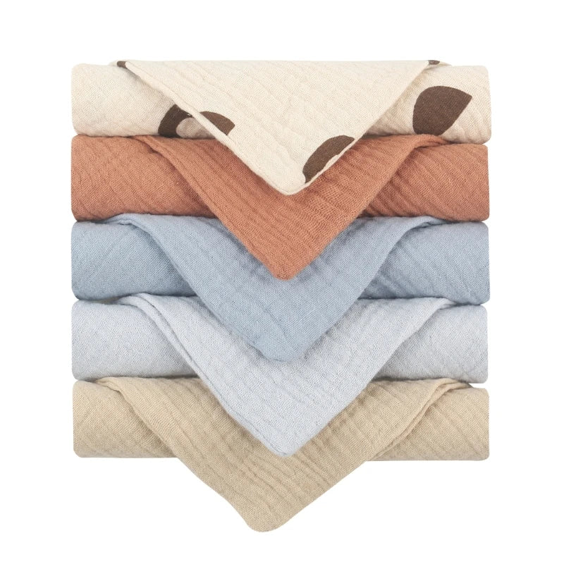 5PCS Baby Cotton Gauze Towels - Soft Absorbent Face Cloths for Bathing, Feeding & Daily Care