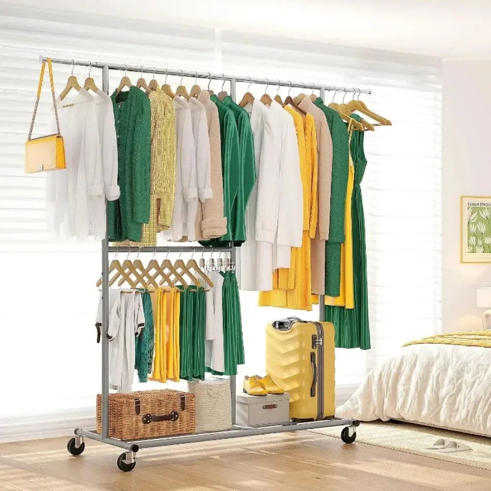 Heavy Duty Rolling Clothing Rack – Portable Clothes Hanger with Wheels for Walk-In Closets