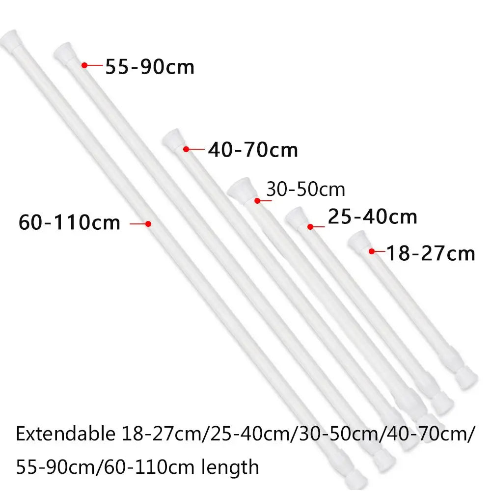 18-110cm Adjustable Telescopic Curtain Rod – Spring-Loaded Extendable Hanging Pole for Home & Bathroom