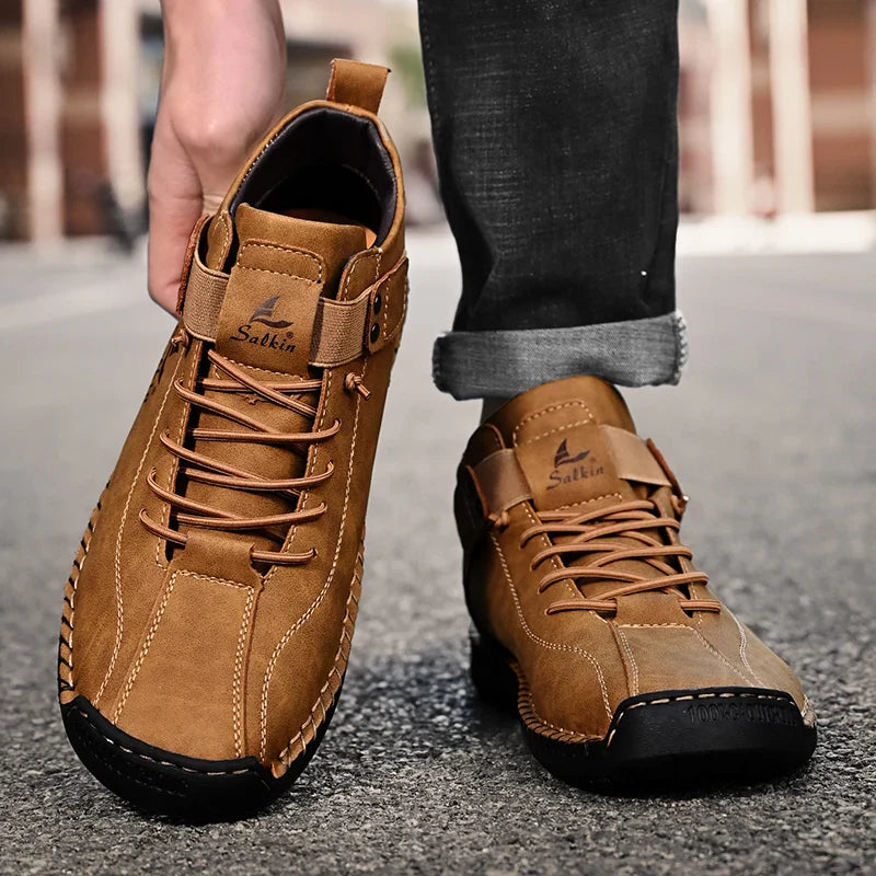 2024 Handmade Leather Casual Men’s Shoes - Breathable Sneakers & Ankle Boots for Outdoor Wear
