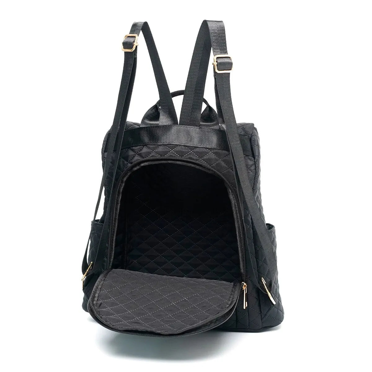 Women's Black Quilted Backpack - Waterproof, Durable Fashion Backpack with Anti-Theft Design