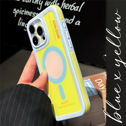 Color Clash Magnetic iPhone Case – Shockproof Bumper Cover for iPhone 13 to 17 Pro Max, Trendy Dopamine Style