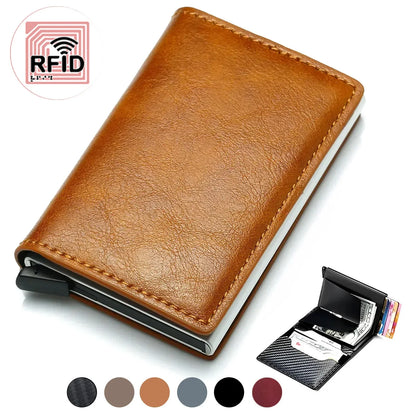 Carbon Fiber Credit Card Holder Wallet for Men - RFID Slim Pop-Up Metal Minimalist Case, Black
