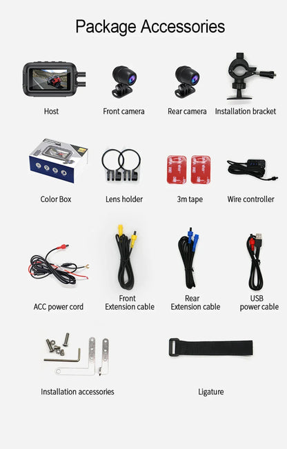 Dual 1080P Motorcycle DVR - Full Body Waterproof Camera with WiFi, GPS, Front and Rear Dash Cam Video Recorder Black Box
