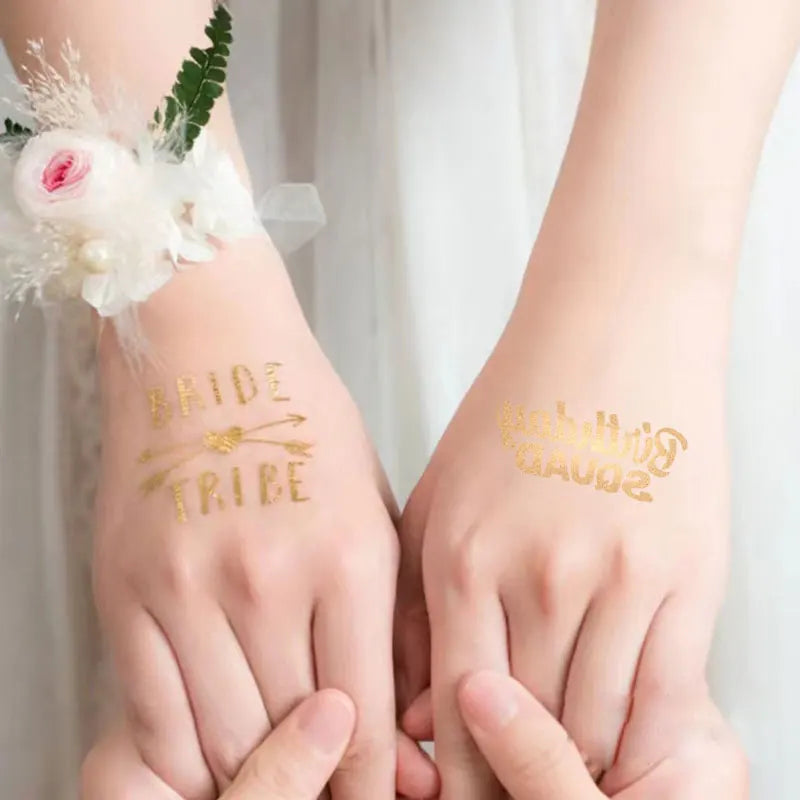 Waterproof Gold Foil Temporary Tattoo Stickers – Crown & Ring Bridal Party Body Art Decals