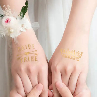 Waterproof Gold Foil Temporary Tattoo Stickers – Crown & Ring Bridal Party Body Art Decals