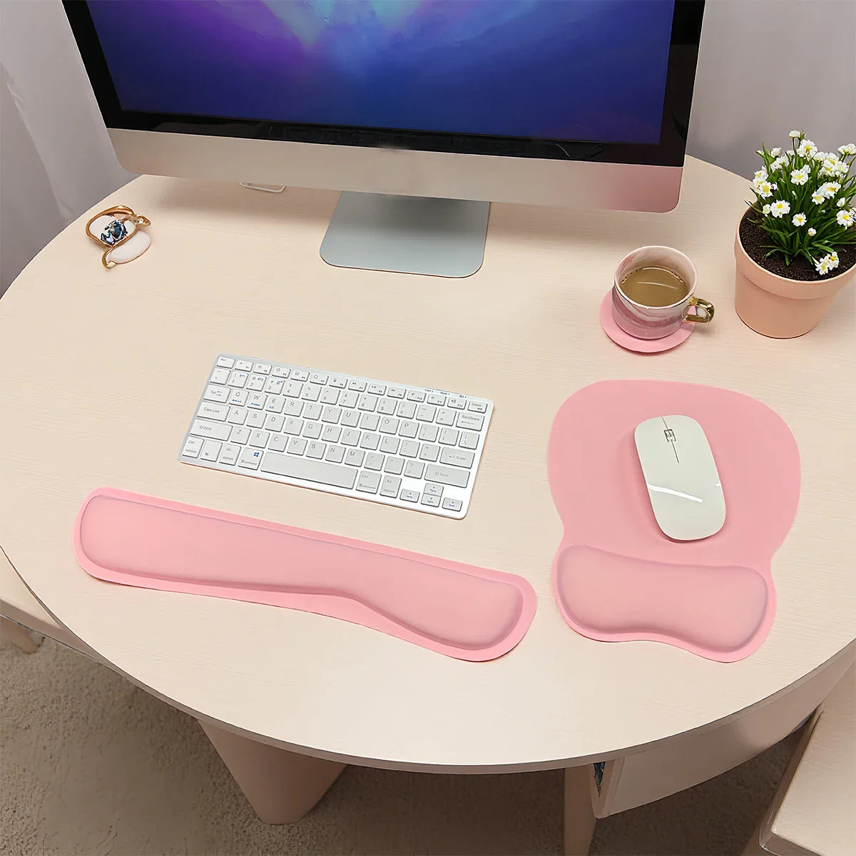 Ergonomic Keyboard Wrist Rest & Mouse Pad Set (3-Piece) with Memory Foam Cushion & Non-Slip Rubber Base for Comfort Support