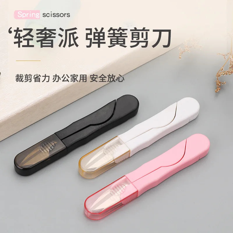 Portable Stainless Steel Spring Scissors with Cover - Thread Head Fish Sewing Scissors for Cross-stitch & Tailoring