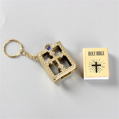 Mini English Holy Bible Keychain - Christian Jesus Cross & Muslim Keyring, Prayer God Bless Charm for Women’s Bag