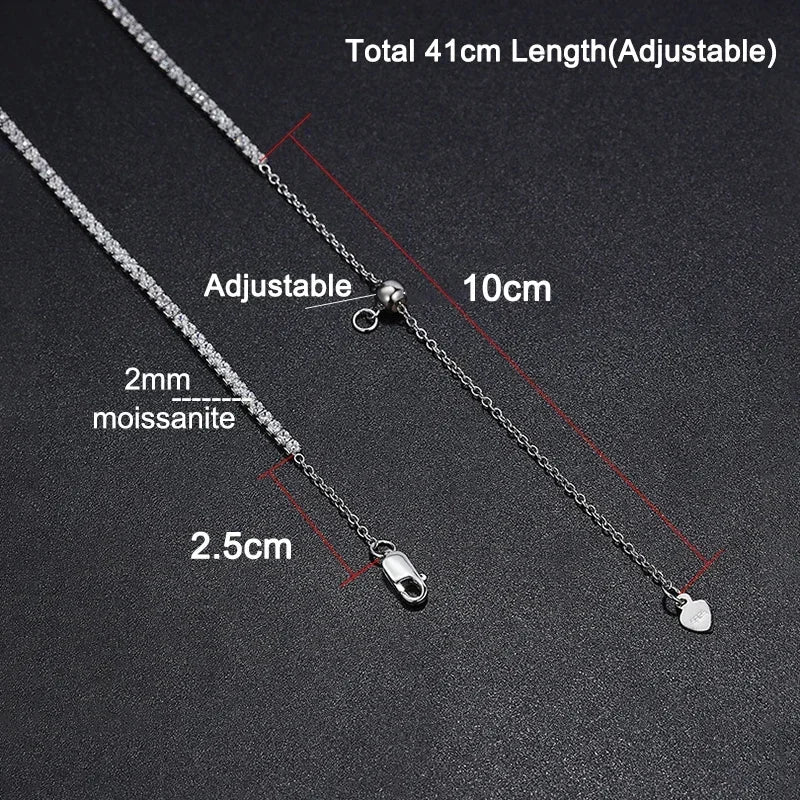 2mm Moissanite Tennis Necklace for Women – S925 Silver, 18K Gold Plated Adjustable Choker Wedding Jewelry