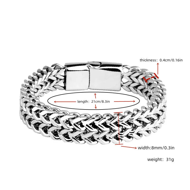 Stainless Steel Fish Scale Bracelet - Double Row Braided Magnetic Buckle Alloy Jewelry