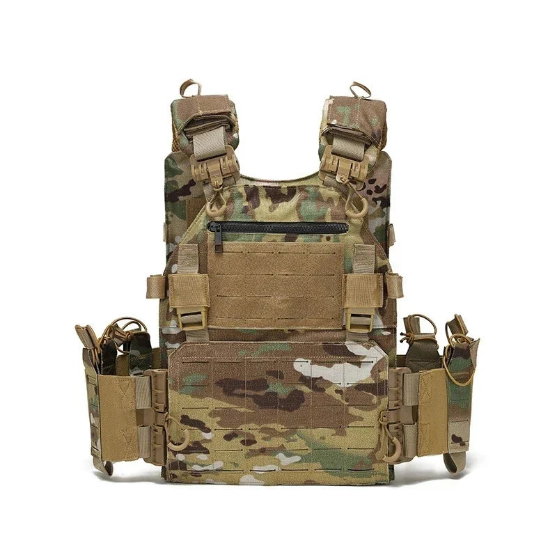 New Combat Vest 6094 – Lightweight Quick Release Laser Cut Tactical Gear for Hunting, Black Tactical Vest