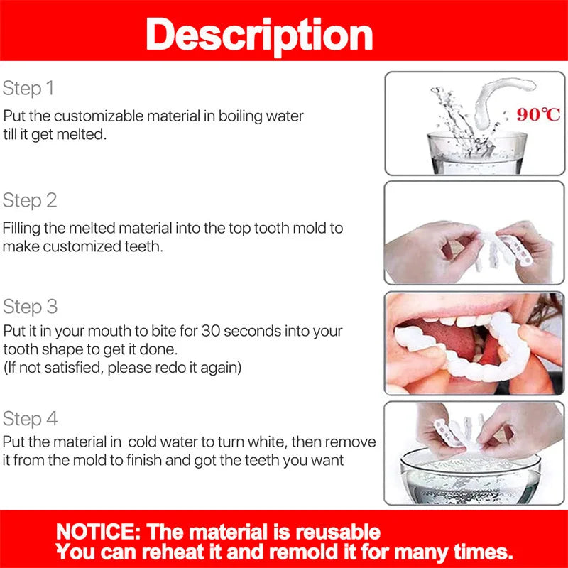 Teeth Veneers & Whitening Denture Kit – Temporary False Teeth Cover for Comfortable, Perfect Smile