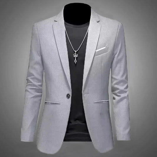 Men’s Casual Business Slim Fit Suit Jacket — Trendy Autumn Single-Button Formal Blouse, Non-Iron Solid Color