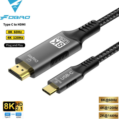 USB-C to HDMI Cable – 8K@60Hz, 4K@120Hz Type-C to HDMI Adapter for MacBook Air, iPad, HDTV, TV Converter