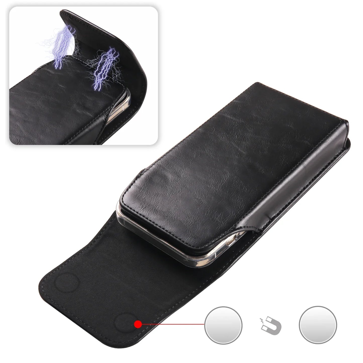 FULAIKATE 6.1"-7.2" Men's Leather Waist Phone Bag – High-Grade Crazy Horse Vertical Pouch for iPhone 14 Pro Max & Samsung Note23