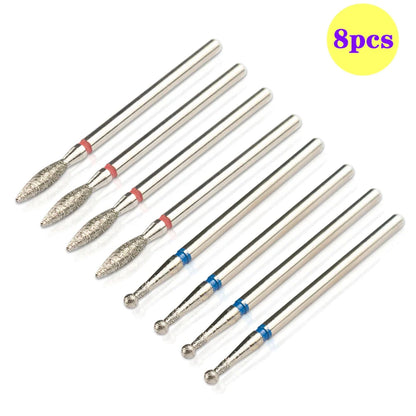 8pcs Diamond Nail Drill Bit Set - Rotary Electric Milling Cutters for Pedicure, Manicure, Cuticle Burr & Nail Tools Accessories