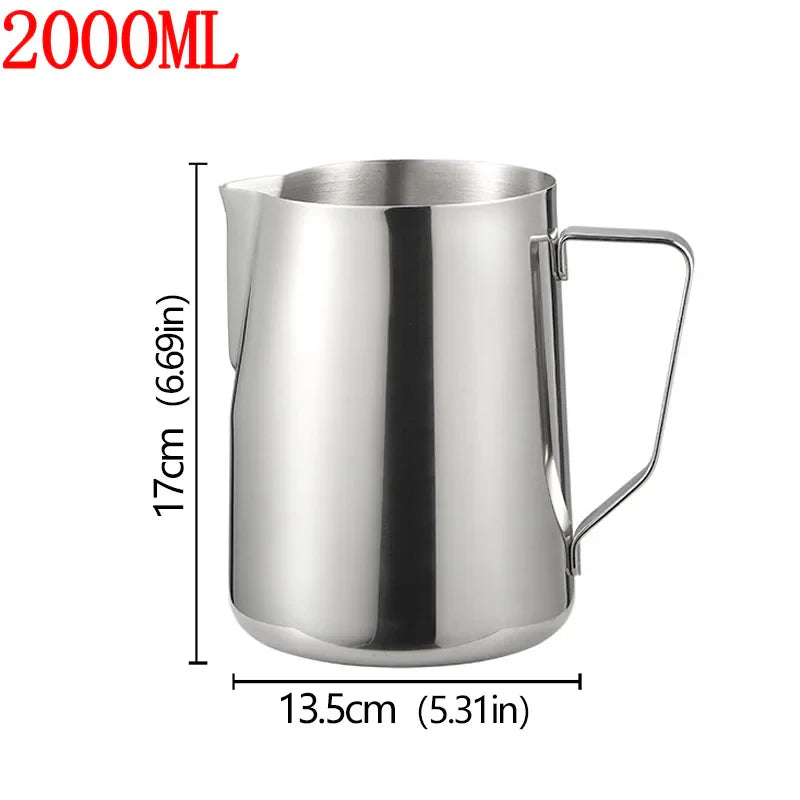 Stainless Steel Milk Frother Jug — Latte Pitcher with Measurement for Coffee & Espresso Barista Tools