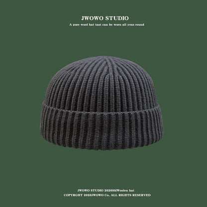 Autumn Winter Short Warm Melon Hat - Men’s Knitted Round Top Brimless Beanie, Women's Wool Hip-Hop Cold Weather Hat