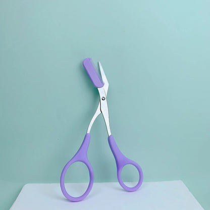 Pink Eyebrow Trimming Scissors with Comb – Stainless Steel Precision Grooming Tool