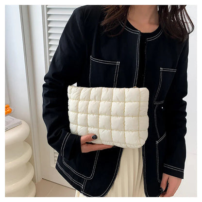 Women’s Quilted Cosmetic Bag — Portable Square Makeup Clutch & Small Toiletry Organizer Handbag