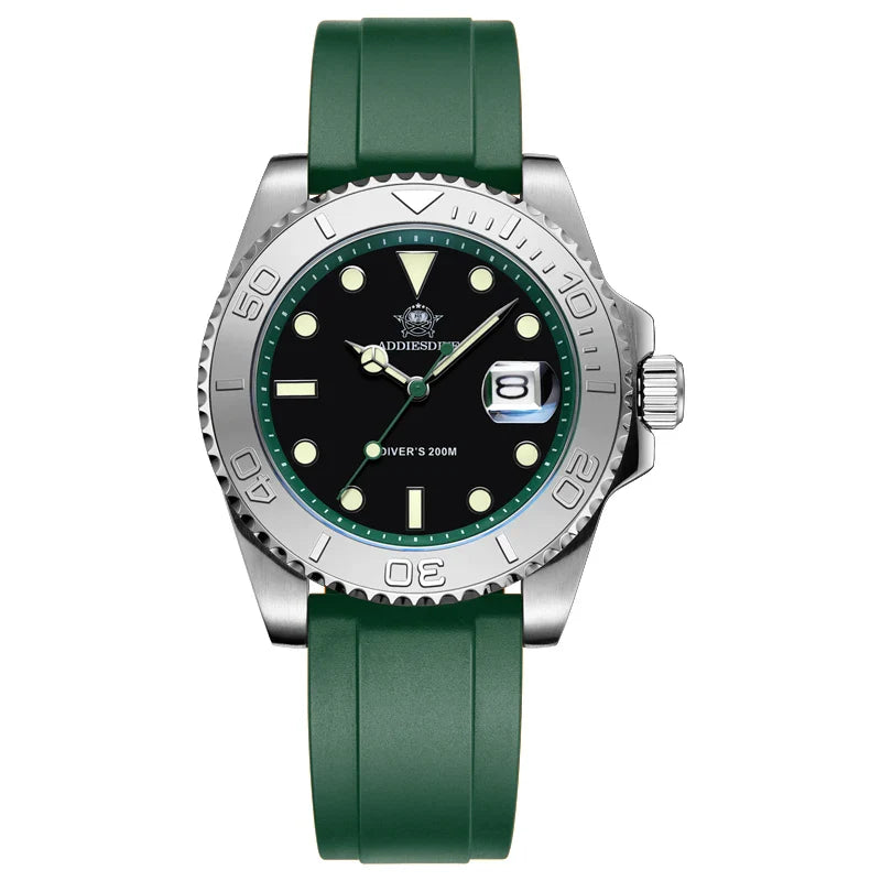 ADDIESDIVE 41mm Men’s Quartz Dive Watch – Rotatable Bezel, Stainless Steel, Luminous BGW9, Rubber Strap, 200m Water Resistant