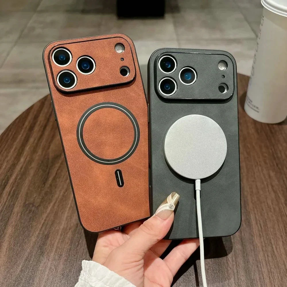 MagSafe Leather Shockproof Phone Case - Magnetic Wireless Charging Cover for iPhone 11, 12, 13, 14, 15, 16 & 17 Series