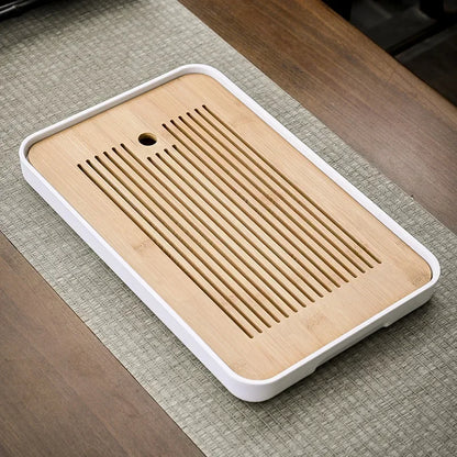 Portable Bamboo Tea Tray – Kung Fu Tea Set Grid Tray with Drainage for Dry & Wet Use
