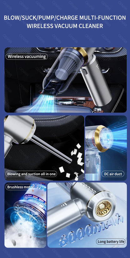 CENRR 360000PA Mini Cordless Car Vacuum Cleaner – Powerful Handheld Portable Wireless Cleaning Machine