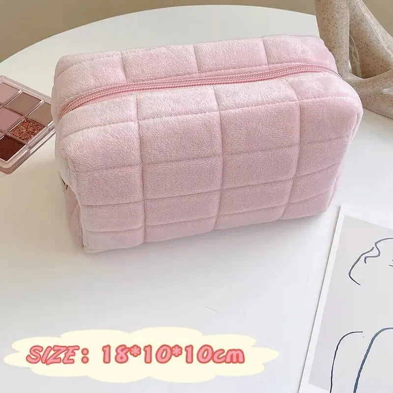 Solid Fur Cosmetic Storage Bag – Large Women’s Zipper Makeup Organizer Handbag, Stationery & Travel Toiletry Case