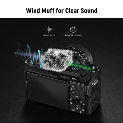 Neewer Cold Shoe Wind Muff – Furry Microphone Windscreen for ZV Series Vlog Cameras with Mount Adapter