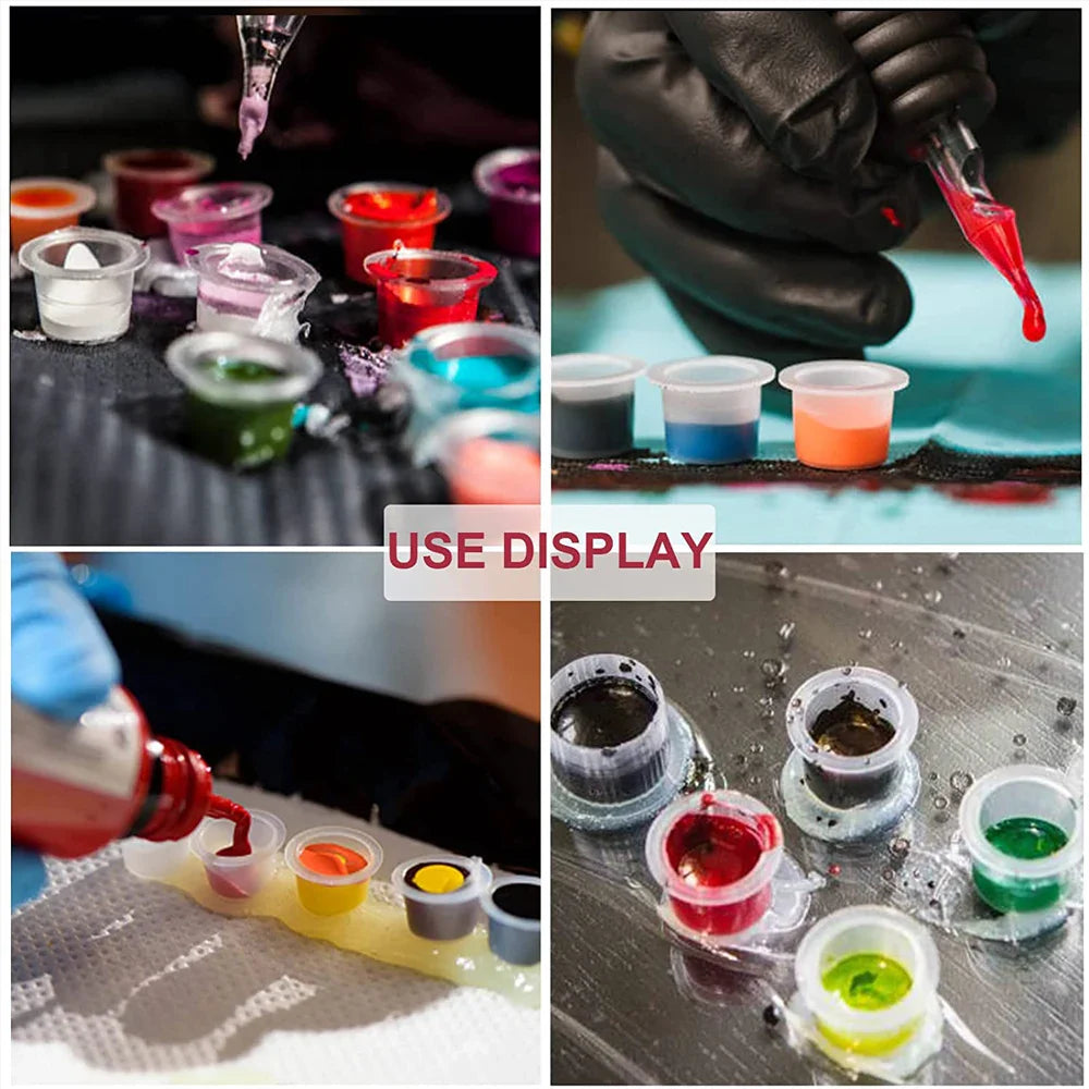 100pcs Disposable Tattoo Ink Cups: S/M/L Plastic Pigment Holders for Permanent Makeup - Microblading Supply