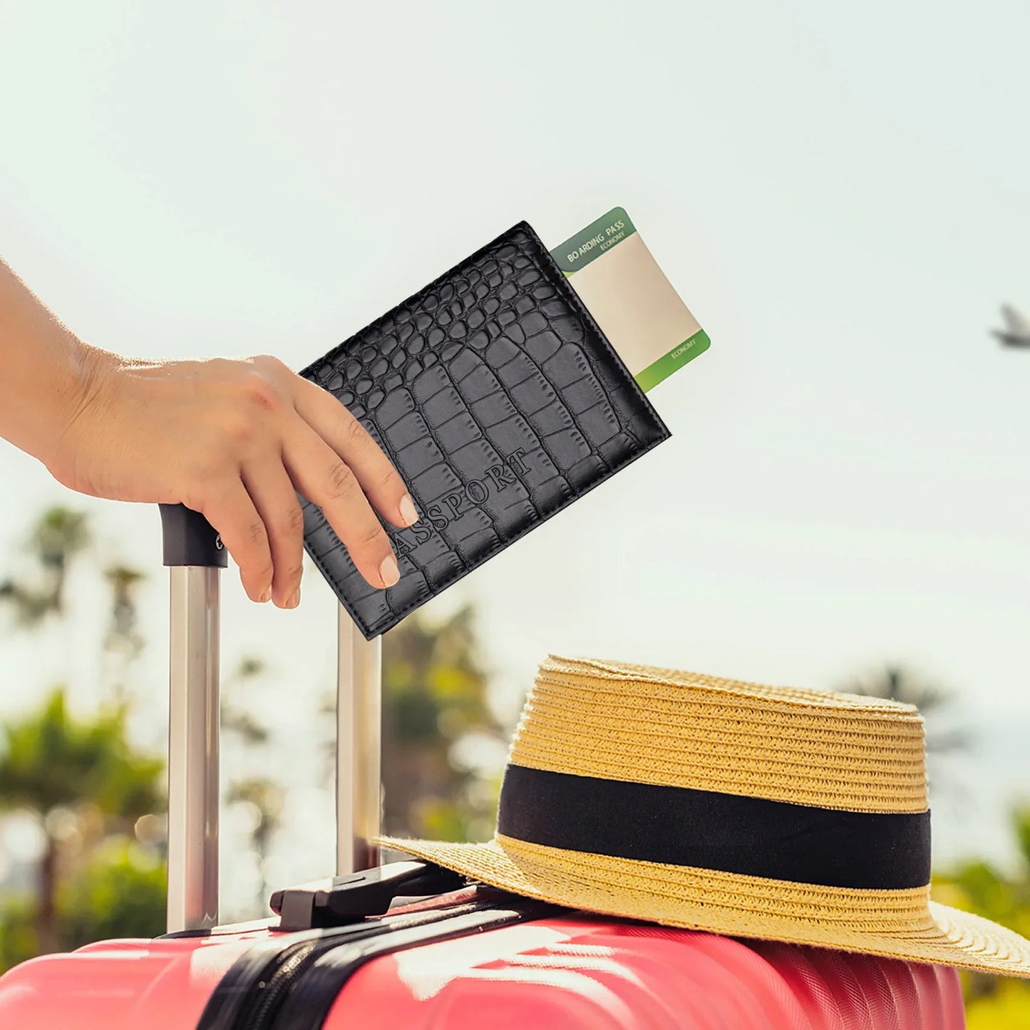 Crocodile PU Leather Passport Holder – Slim Minimalist Travel Wallet for Men & Women