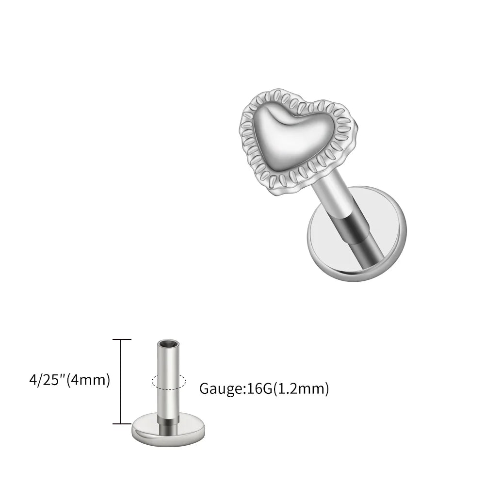 Right Grand ASTM F136 Titanium 16G Heart Labret Stud Earring – Lip, Monroe, Helix, Tragus & Conch Cartilage Piercing Body Jewelry