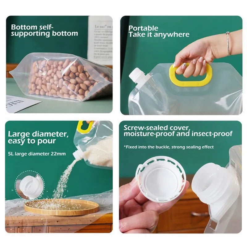 1/3/5pcs Sealed Storage Bags - Transparent, Thickened, Moisture and Insect-Proof Food-Grade Bags for Rice and Grains Packaging